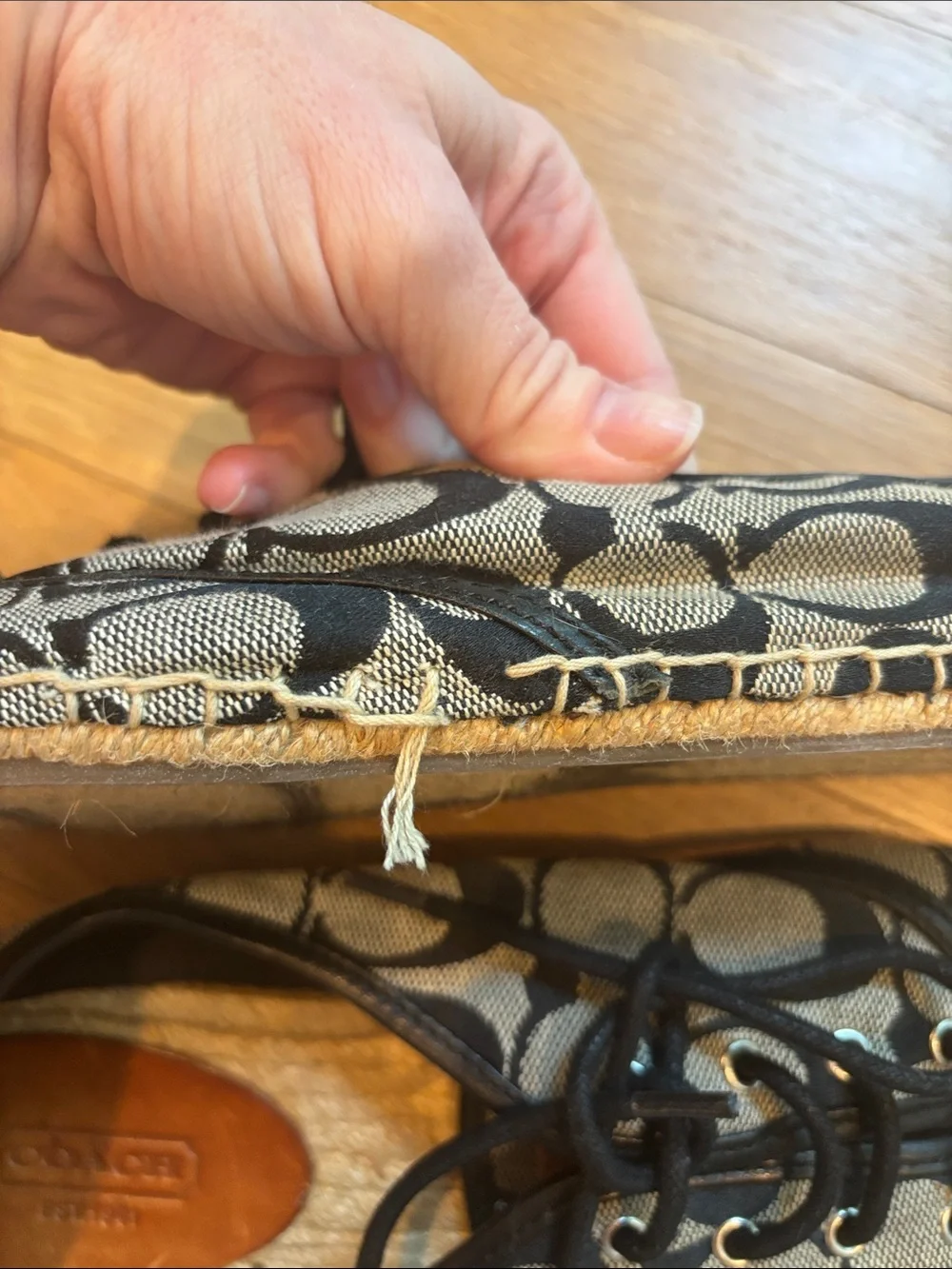 Coach Espadrille Flats Signature Print Black Size 9